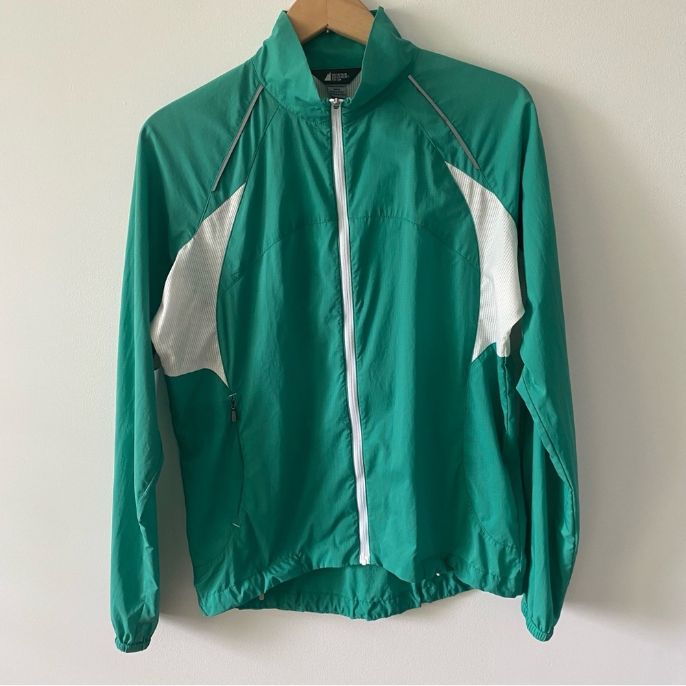 MEC emerald green white reflective windbreaker nylon jacket size medium womens